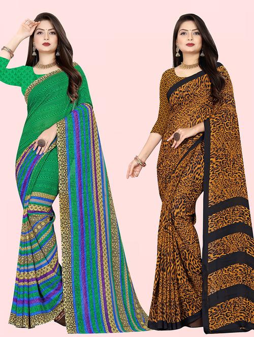 pack of 2 printed casual wear sarees with blouse - 21415636 - Very Small Image - 1