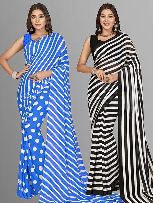 pack of 2 casual wear combo sarees with blouse - 21415639 - Very Small Image - 1