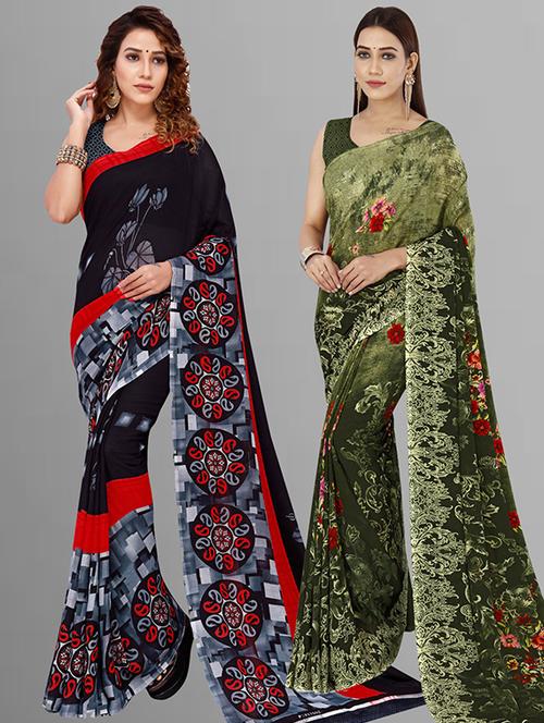 pack of 2 casual wear combo sarees with blouse - 21415657 - Very Small Image - 1