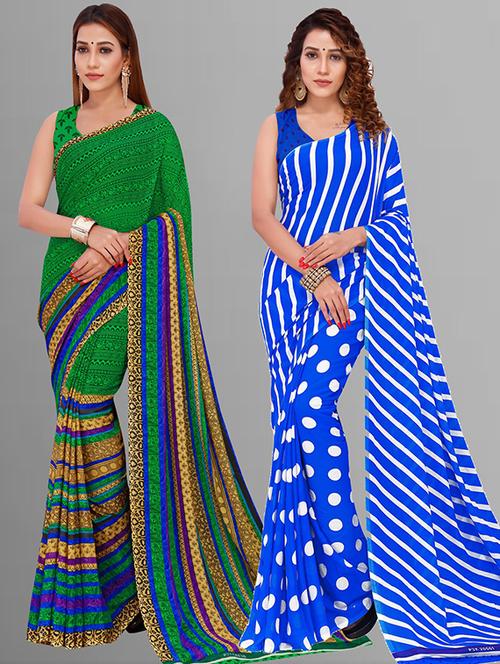 pack of 2 printed sarees with blouse - 21415659 - Very Small Image - 1