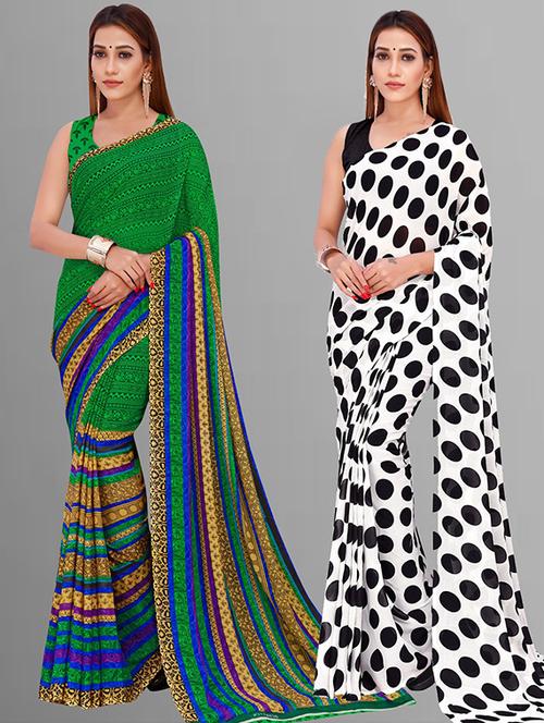 pack of 2 printed casual wear sarees with blouse - 21415660 - Very Small Image - 1