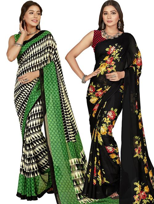 women pack of 2 printed casual sarees with blouse - 21415661 - Very Small Image - 1