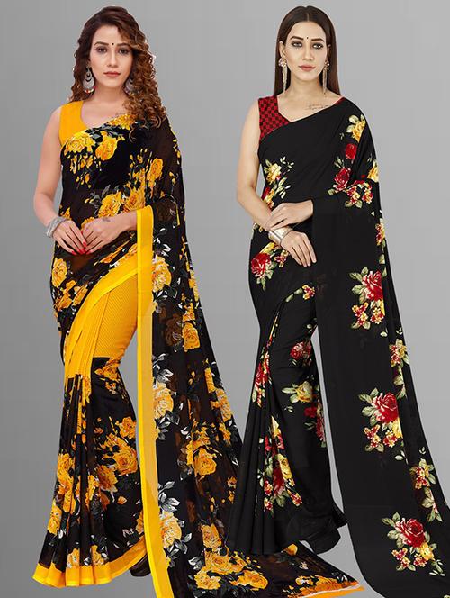 women pack of 2 printed casual sarees with blouse - 21415663 - Very Small Image - 1