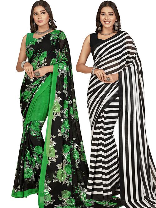 pack of 2 printed sarees with blouse - 21415667 - Very Small Image - 1