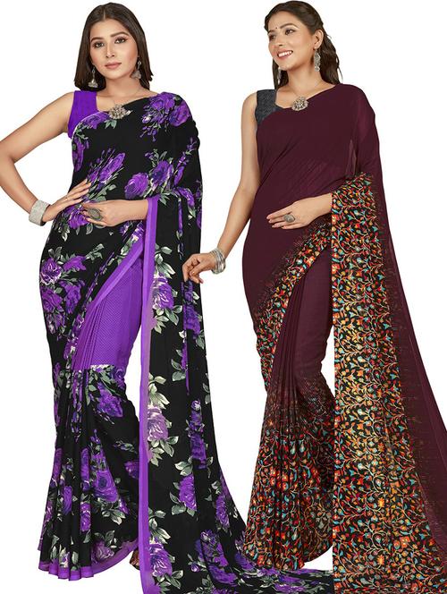 pack of 2 printed casual wear sarees with blouse - 21415671 - Very Small Image - 1