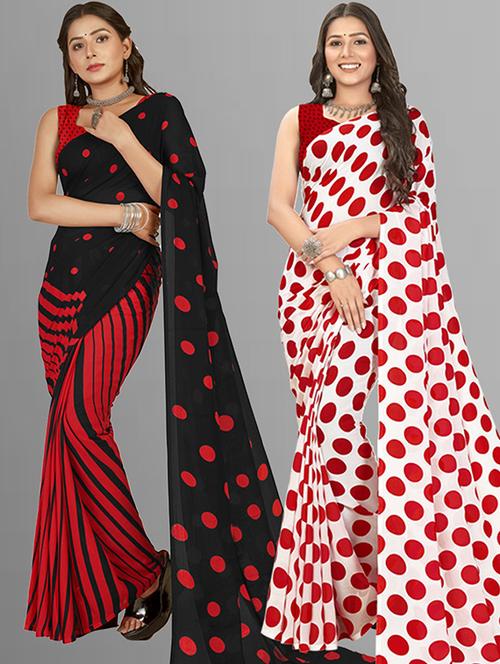 pack of 2 printed sarees with blouse - 21415676 - Very Small Image - 1
