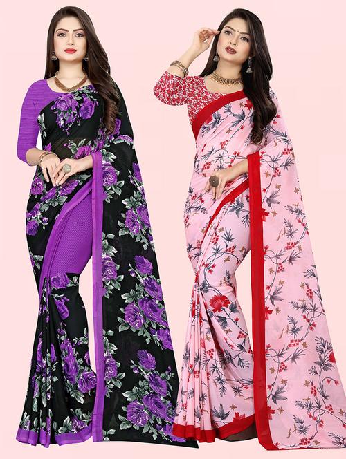 pack of 2 printed casual wear saree with blouse - 21415678 - Very Small Image - 1