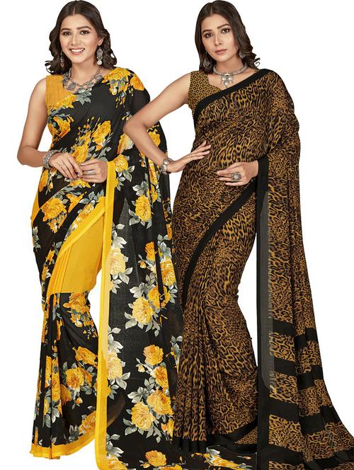 pack of 2 printed casual wear sarees with blouse - 21415680 - Very Small Image - 1