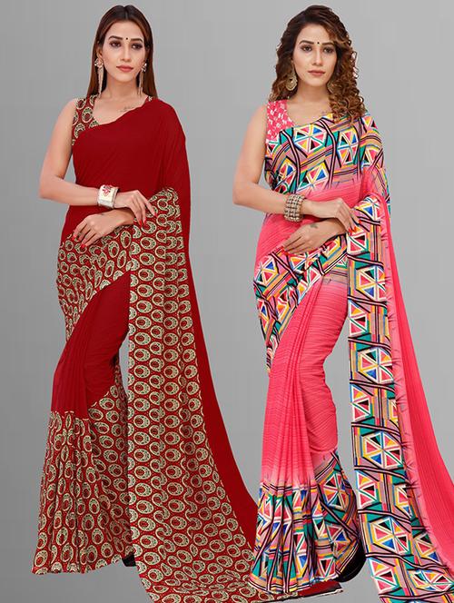 pack of 2 printed sarees with blouse - 21415686 - Very Small Image - 1