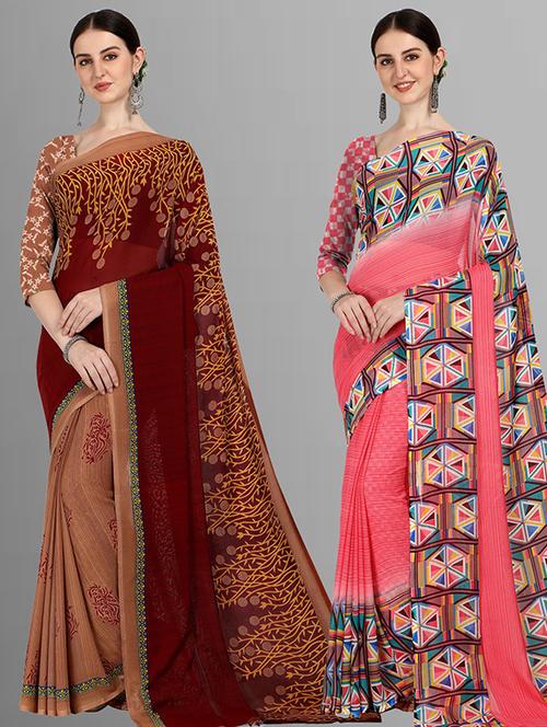 pack of 2 printed casual wear saree with blouse - 21415693 - Very Small Image - 1