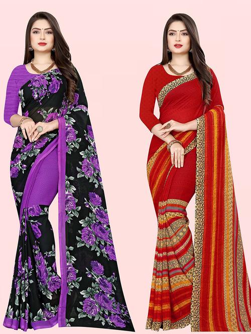 pack of 2 printed casual wear sarees with blouse - 21415695 - Very Small Image - 1