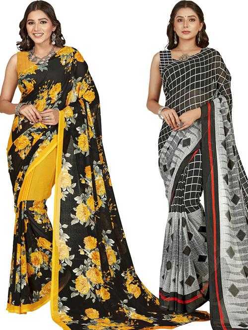 pack of 2 casual wear combo sarees with blouse - 21415702 - Very Small Image - 1