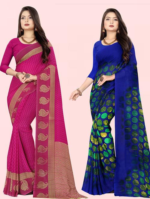 pack of 2 casual wear combo sarees with blouse - 21415710 - Very Small Image - 1