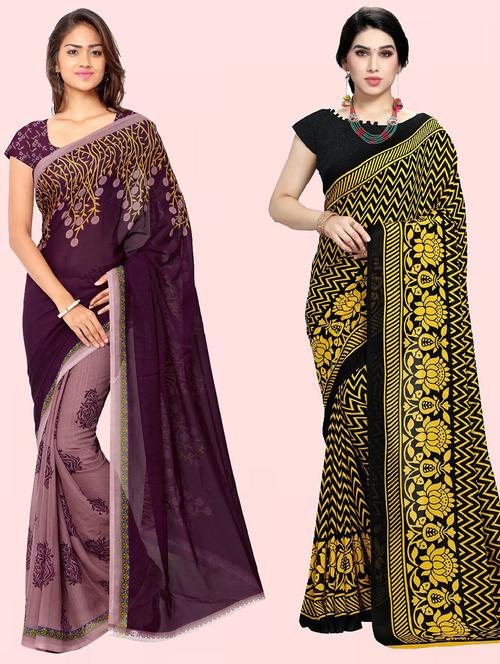 pack of 2 printed casual wear sarees with blouse - 21415736 - Very Small Image - 1