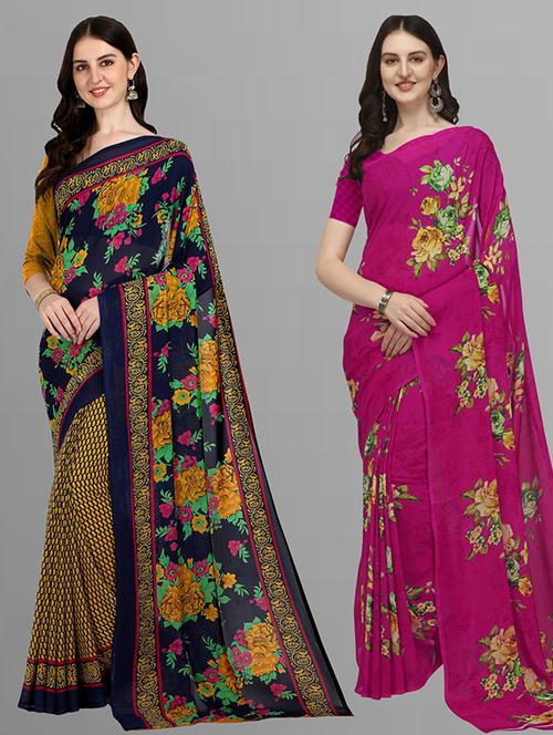women pack of 2 printed casual sarees with blouse - 21415776 - Very Small Image - 1