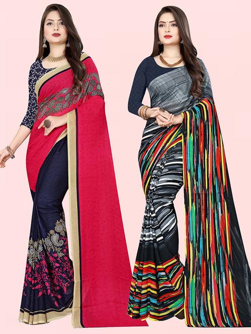 pack of 2 casual wear combo sarees with blouse - 21415779 - Very Small Image - 1