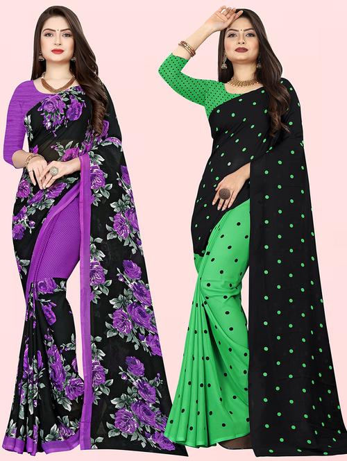 pack of 2 printed casual wear sarees with blouse - 21415782 - Very Small Image - 1