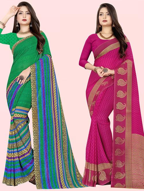 pack of 2 printed casual wear sarees with blouse - 21415784 - Very Small Image - 1