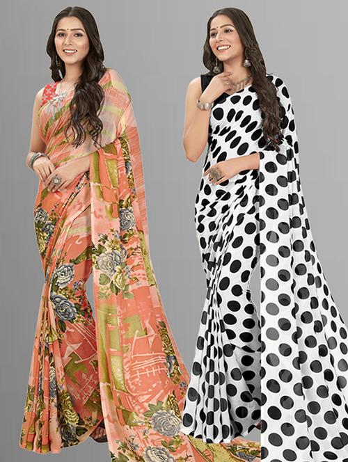 women pack of 2 casual wear sarees with blouse - 21415790 - Very Small Image - 1