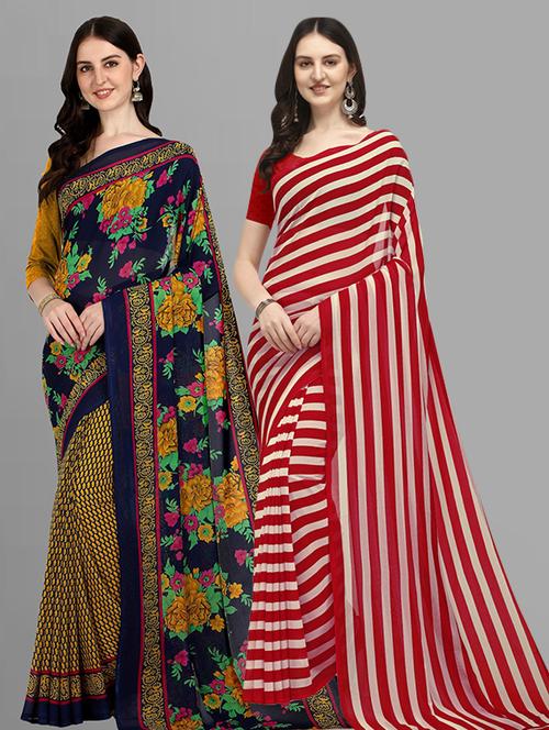 pack of 2 printed casual wear saree with blouse - 21415795 - Very Small Image - 1