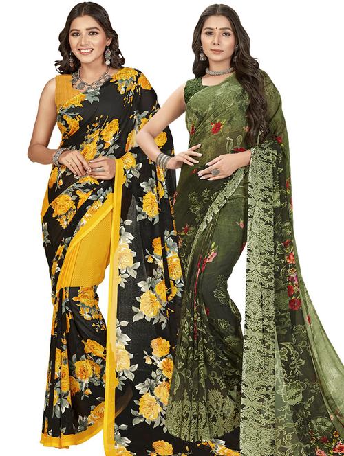 pack of 2 printed casual wear sarees with blouse - 21415797 - Very Small Image - 1