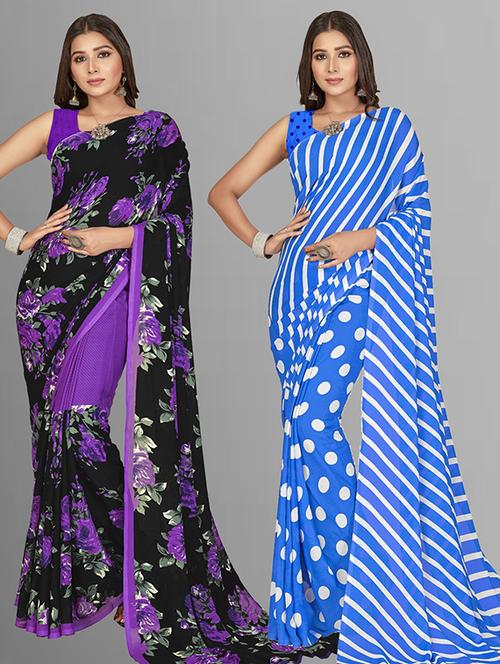 pack of 2 casual wear combo sarees with blouse - 21415798 - Very Small Image - 1
