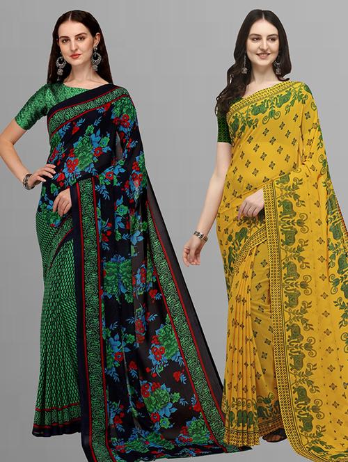 women pack of 2 printed casual sarees with blouse - 21415802 - Very Small Image - 1