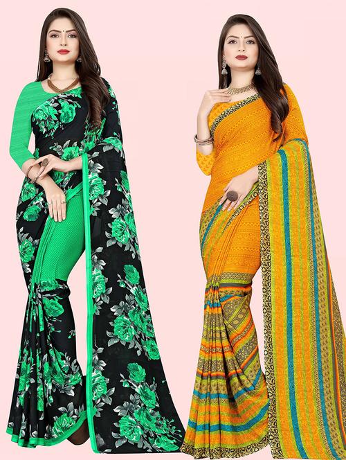 pack of 2 printed casual wear sarees with blouse - 21415804 - Very Small Image - 1