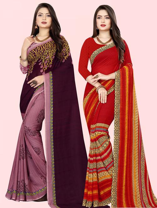 pack of 2 printed casual wear sarees with blouse - 21415805 - Very Small Image - 1