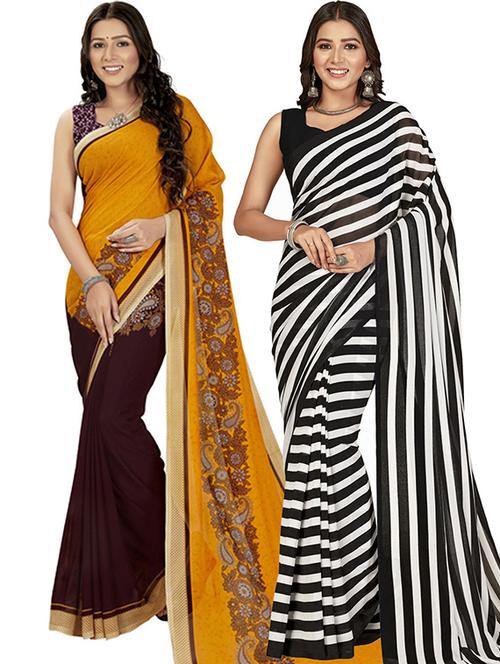 women pack of 2 casual wear sarees with blouse - 21415806 - Very Small Image - 1