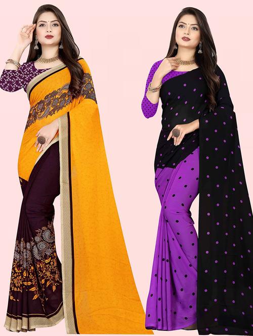 pack of 2 casual wear combo sarees with blouse - 21415807 - Very Small Image - 1