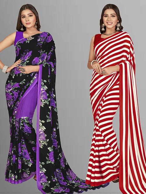 pack of 2 women printed sarees with blouse - 21415832 - Very Small Image - 1