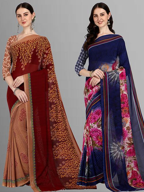 women pack of 2 casual wear sarees with blouse - 21415833 - Very Small Image - 1