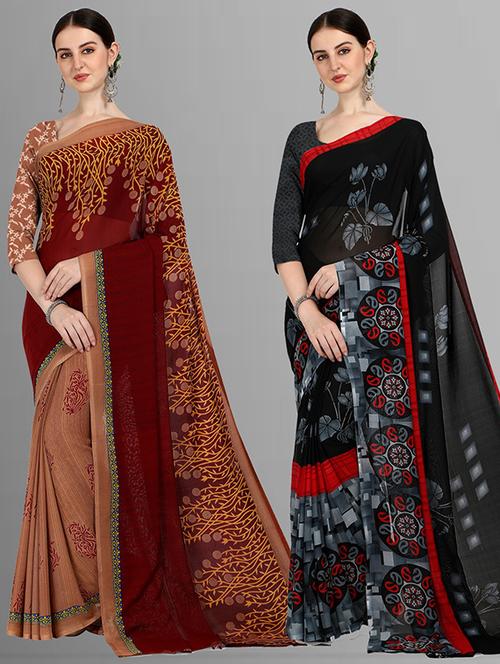 pack of 2 printed casual wear saree with blouse - 21415836 - Very Small Image - 1
