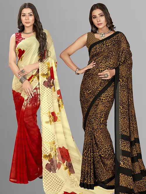 pack of 2 casual wear combo sarees with blouse - 21415837 - Very Small Image - 1