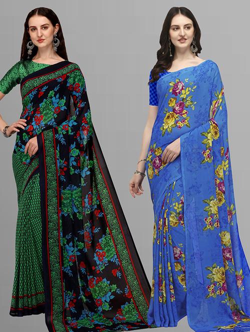 pack of 2 printed sarees with blouse - 21415846 - Very Small Image - 1