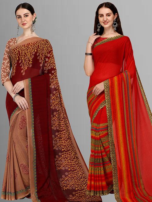 pack of 2 casual wear combo sarees with blouse - 21415849 - Very Small Image - 1