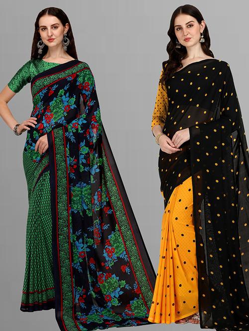 pack of 2 printed casual wear sarees with blouse - 21415850 - Very Small Image - 1
