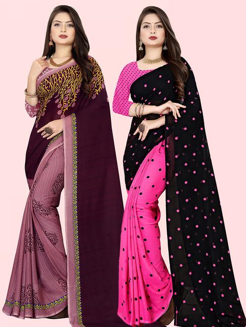 pack of 2 printed casual wear sarees with blouse - 21415853 - Very Small Image - 1