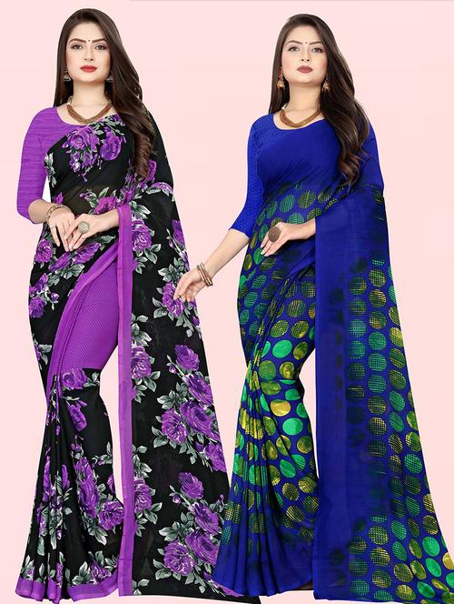 women pack of 2 casual wear sarees with blouse - 21415856 - Very Small Image - 1