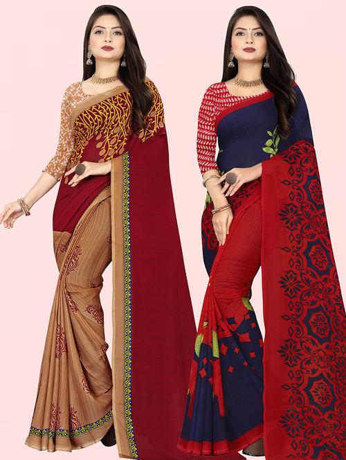 women pack of 2 casual wear sarees with blouse - 21415857 - Very Small Image - 1