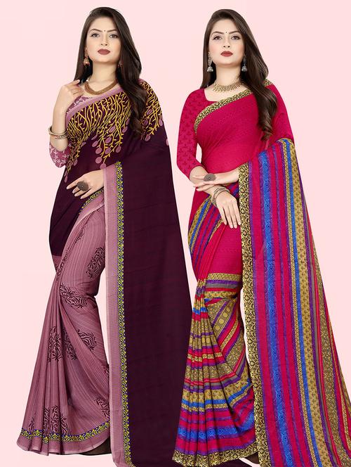pack of 2 printed sarees with blouse - 21415858 - Very Small Image - 1