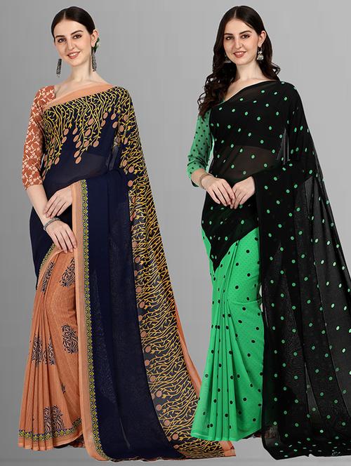 pack of 2 printed sarees with blouse - 21415860 - Very Small Image - 1