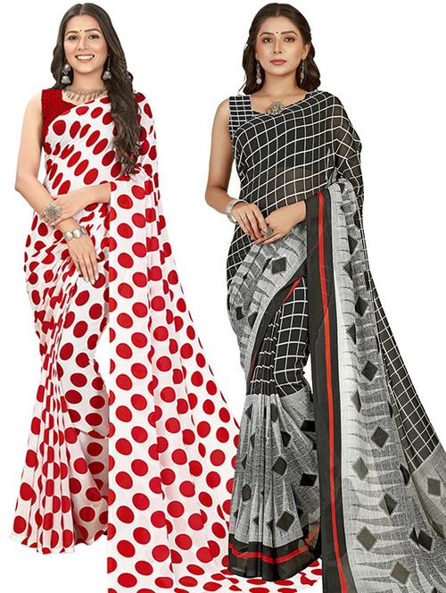 women pack of 2 casual wear sarees with blouse - 21415865 - Very Small Image - 1