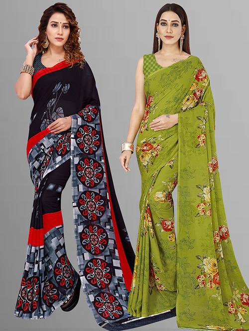 women pack of 2 casual wear sarees with blouse - 21415873 - Very Small Image - 1