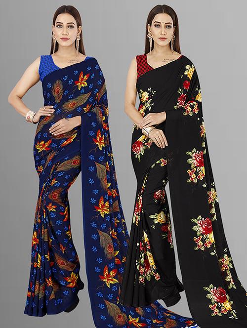 women pack of 2 casual wear sarees with blouse - 21415882 - Very Small Image - 1