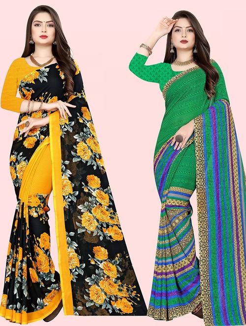 pack of 2 printed casual wear sarees with blouse - 21415884 - Very Small Image - 1