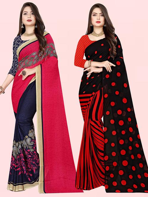 women pack of 2 casual wear sarees with blouse - 21415897 - Very Small Image - 1