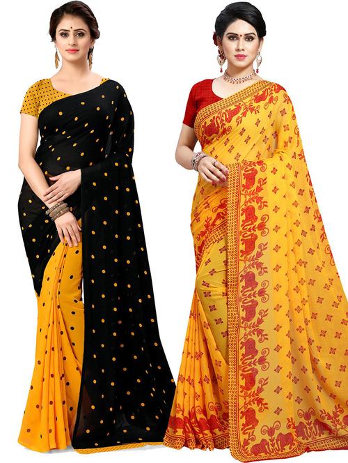 pack of 2 casual wear combo sarees with blouse - 21415899 - Very Small Image - 1