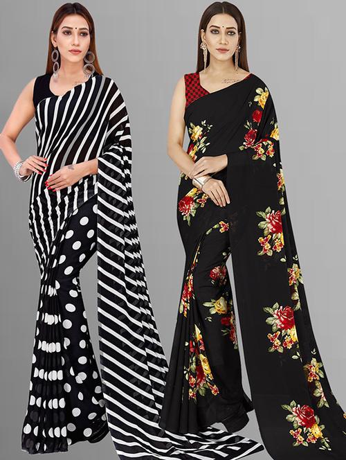 pack of 2 printed casual wear sarees with blouse - 21415900 - Very Small Image - 1